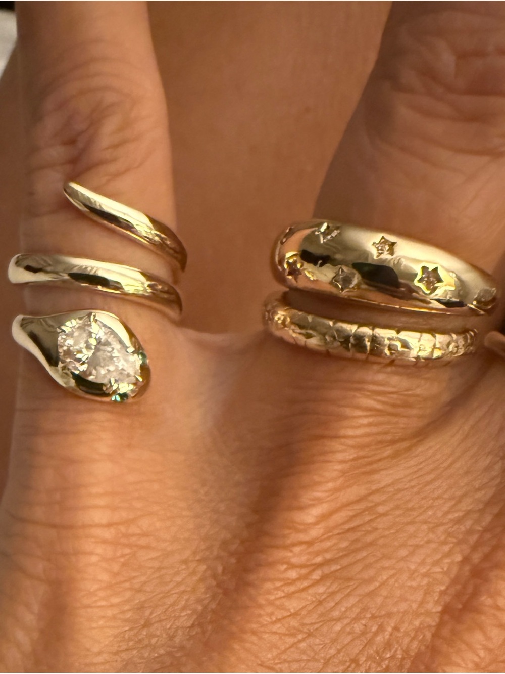 Elegant Gold Spiral Ring with Clear Stone - Women's Jewelry snake ring cz